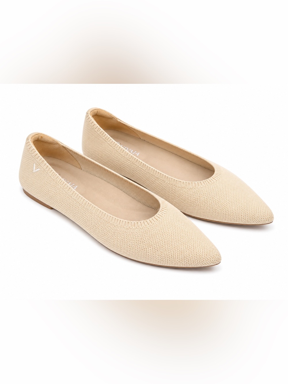 Vivaia Aria Pointed Toe Ballet Flats Cream Knit Quiet Luxury Minimal US 9.5
